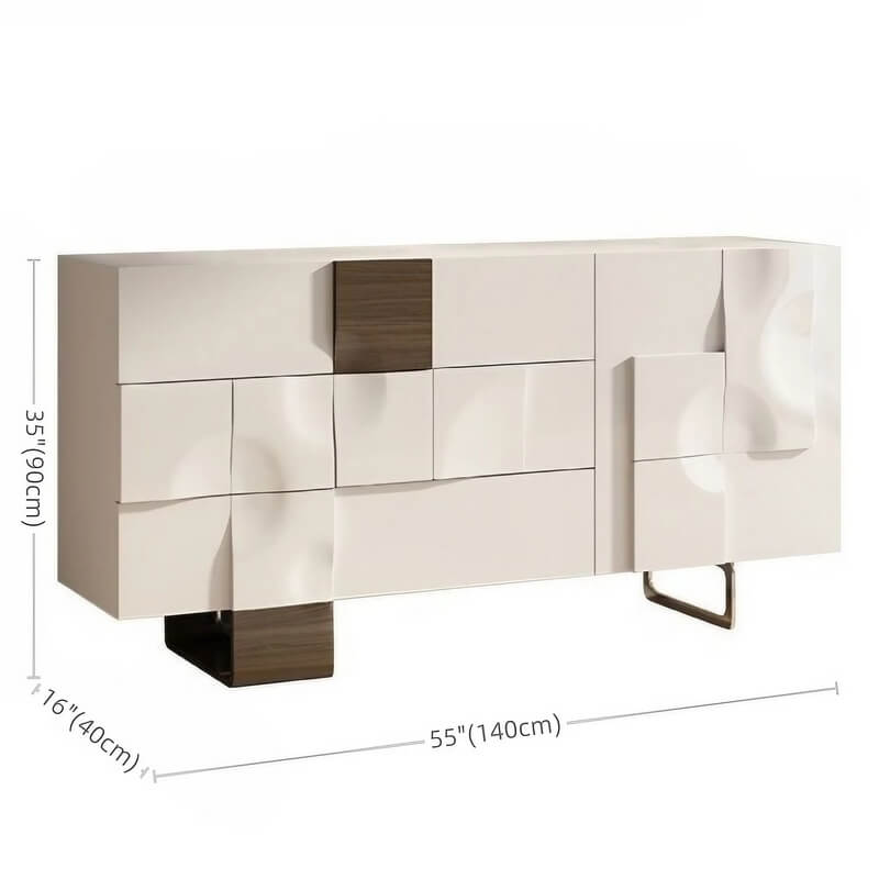 55.1" White Modern Sideboard with 3 Drawers - 2 Shelves - Doors Included - Black Walnut