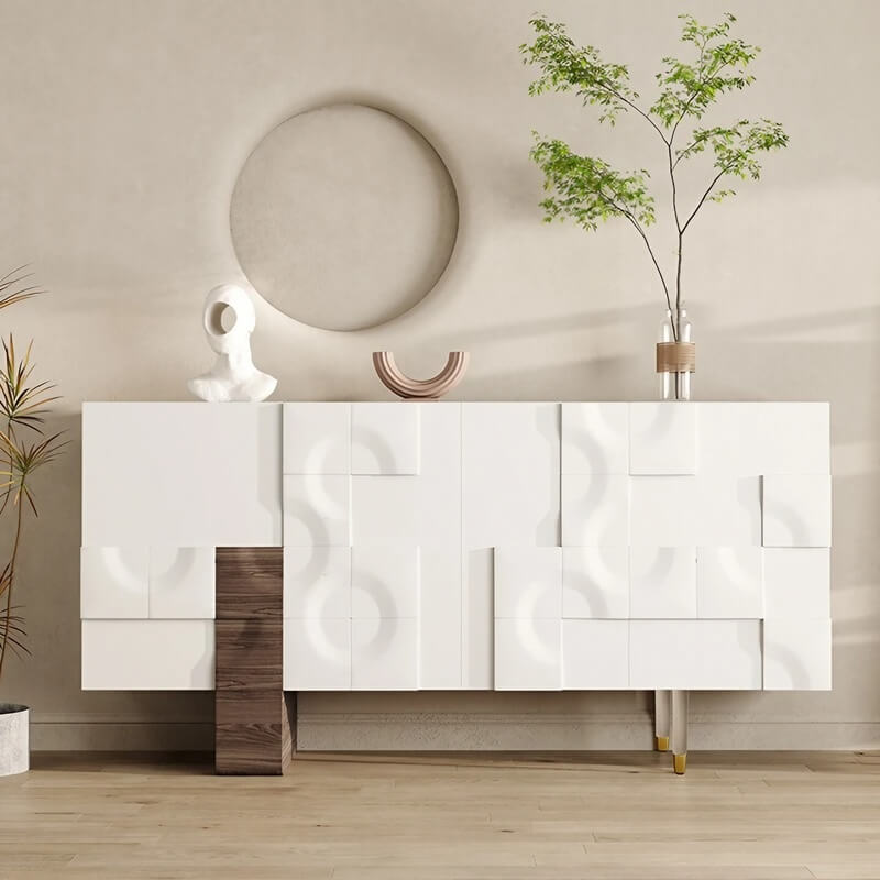 55.1″ White Wood Sideboard - Modern Style with Doors and 6 Shelves