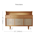 55" Modern Rattan Dresser - Natural - 3 Drawers, Shelves, Doors Included