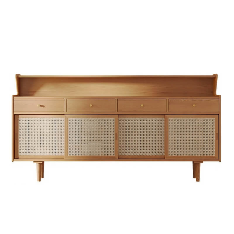 55" Modern Rattan Dresser - Natural - 3 Drawers, Shelves, Doors Included