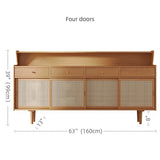 55" Modern Rattan Dresser - Natural - 3 Drawers, Shelves, Doors Included