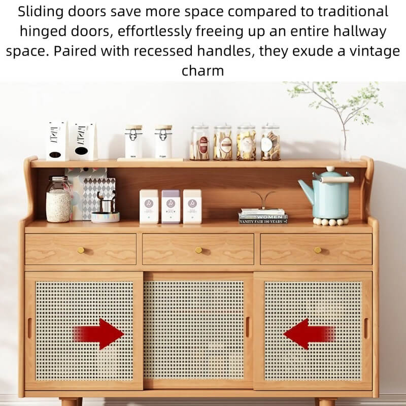 55" Modern Rattan Dresser - Natural - 3 Drawers, Shelves, Doors Included