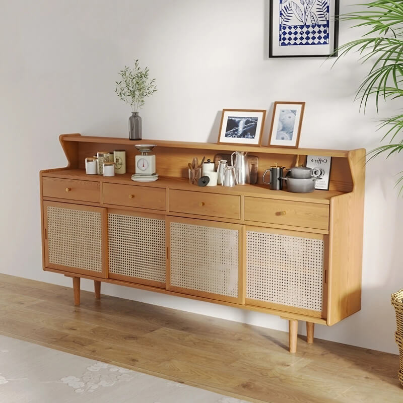55" Modern Rattan Dresser - Natural - 3 Drawers, Shelves, Doors Included