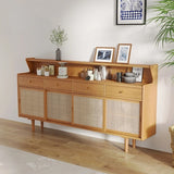 55" Modern Rattan Dresser - Natural - 3 Drawers, Shelves, Doors Included