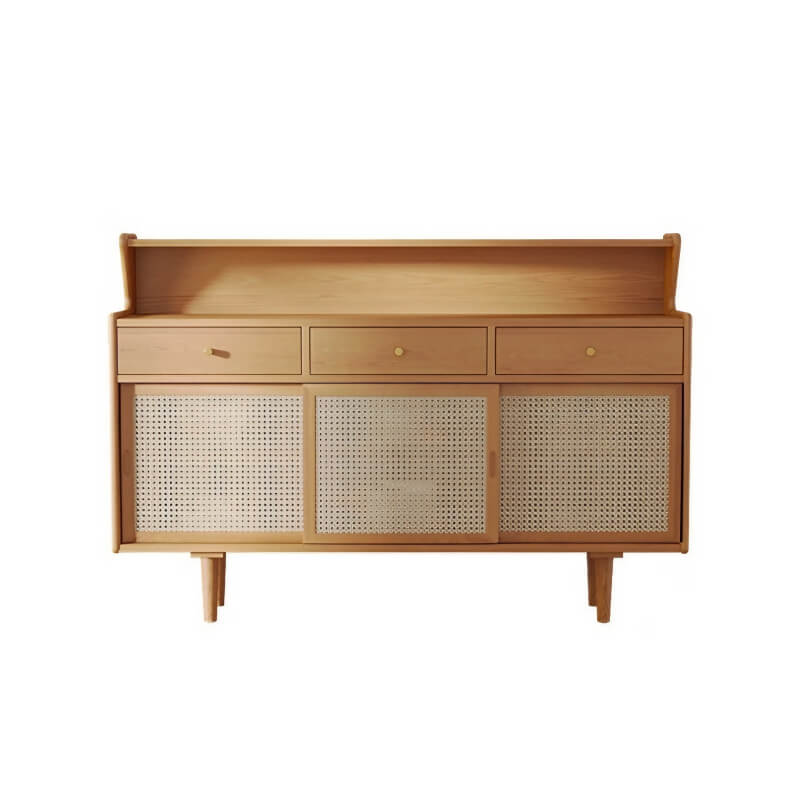 55" Modern Rattan Dresser - Natural - 3 Drawers, Shelves, Doors Included