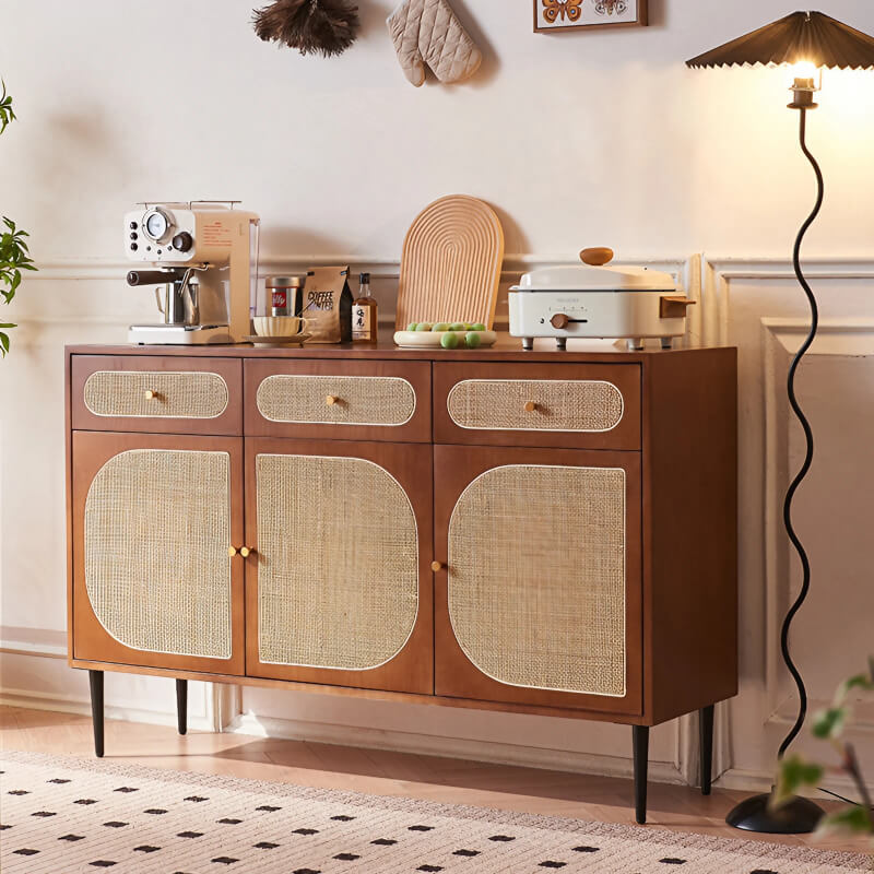 55" Rattan Dresser - 3 Drawers - Walnut - Japandi Style