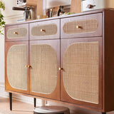 55" Rattan Dresser - 3 Drawers - Walnut - Japandi Style