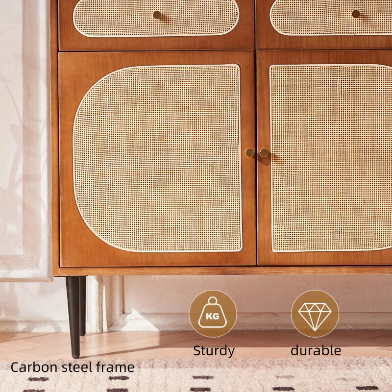 55" Rattan Dresser - 3 Drawers - Walnut - Japandi Style
