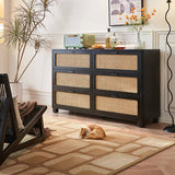 55" Rattan Dresser - 6 Drawers - French Style - Black