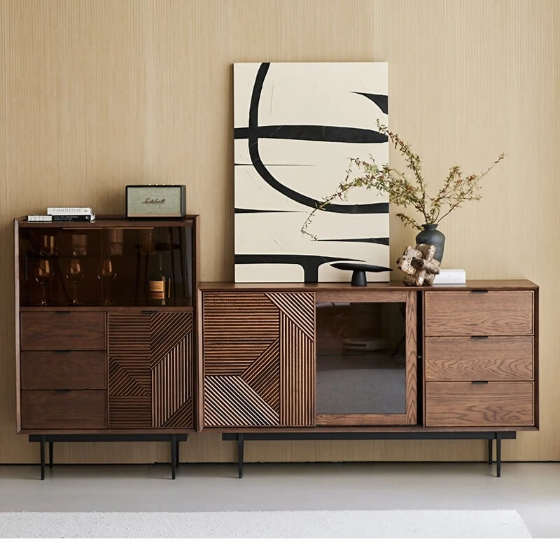 59.1″ Black Vintage Sideboard - Engineered Wood with 3 Drawers, 2 Shelves, and Doors