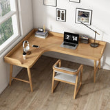 59″ L Shaped Desk Natural Wood Minimalist Nordic Style Trestle Base