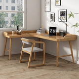 59″ L Shaped Desk Natural Wood Minimalist Nordic Style Trestle Base