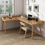 59″ L Shaped Desk Natural Wood Minimalist Nordic Style Trestle Base