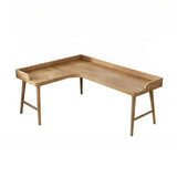 59″ L Shaped Desk Natural Wood Minimalist Nordic Style Trestle Base