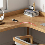 59″ L Shaped Desk Natural Wood Minimalist Nordic Style Trestle Base