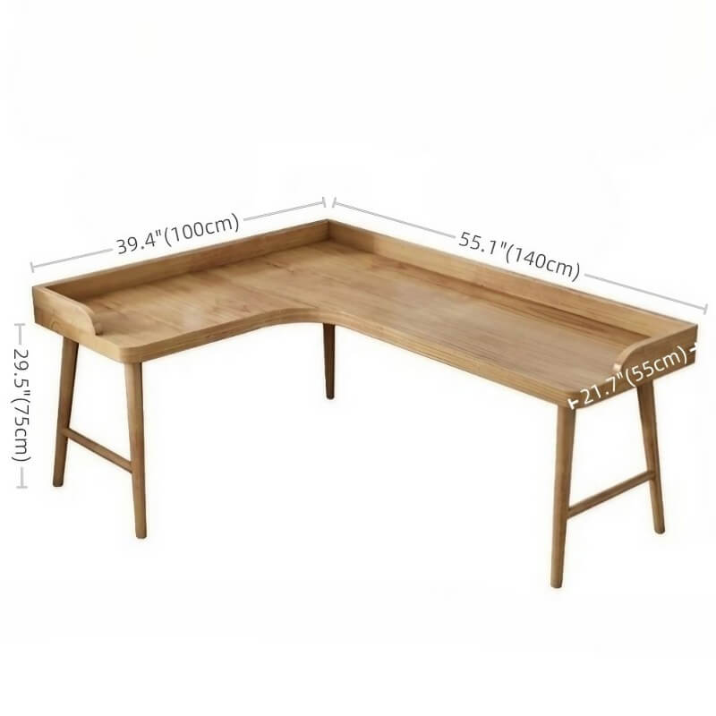 59″ L Shaped Desk Natural Wood Minimalist Nordic Style Trestle Base