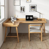 59″ L Shaped Desk Natural Wood Minimalist Nordic Style Trestle Base