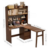 59″ L Shaped Desk Wood Sled Base Black Walnut Rustic Storage Rotating Shelves