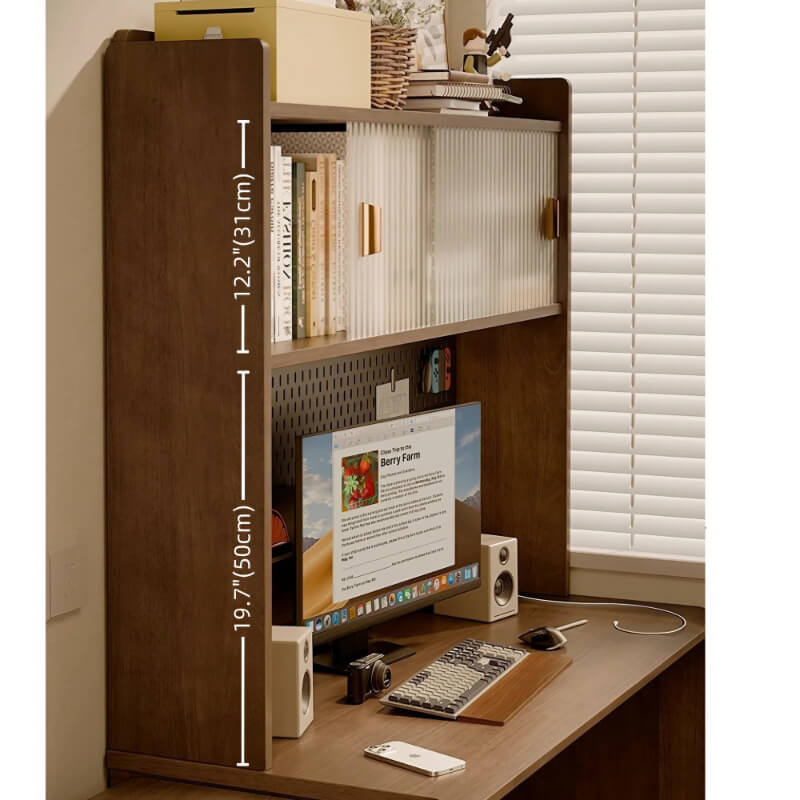 59″ L Shaped Desk Wood Sled Base Black Walnut Rustic Storage Rotating Shelves