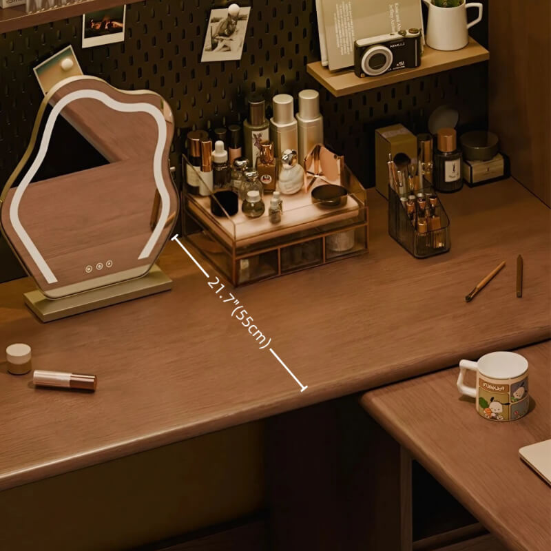 59″ L Shaped Desk Wood Sled Base Black Walnut Rustic Storage Rotating Shelves