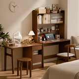 59″ L Shaped Desk Wood Sled Base Black Walnut Rustic Storage Rotating Shelves