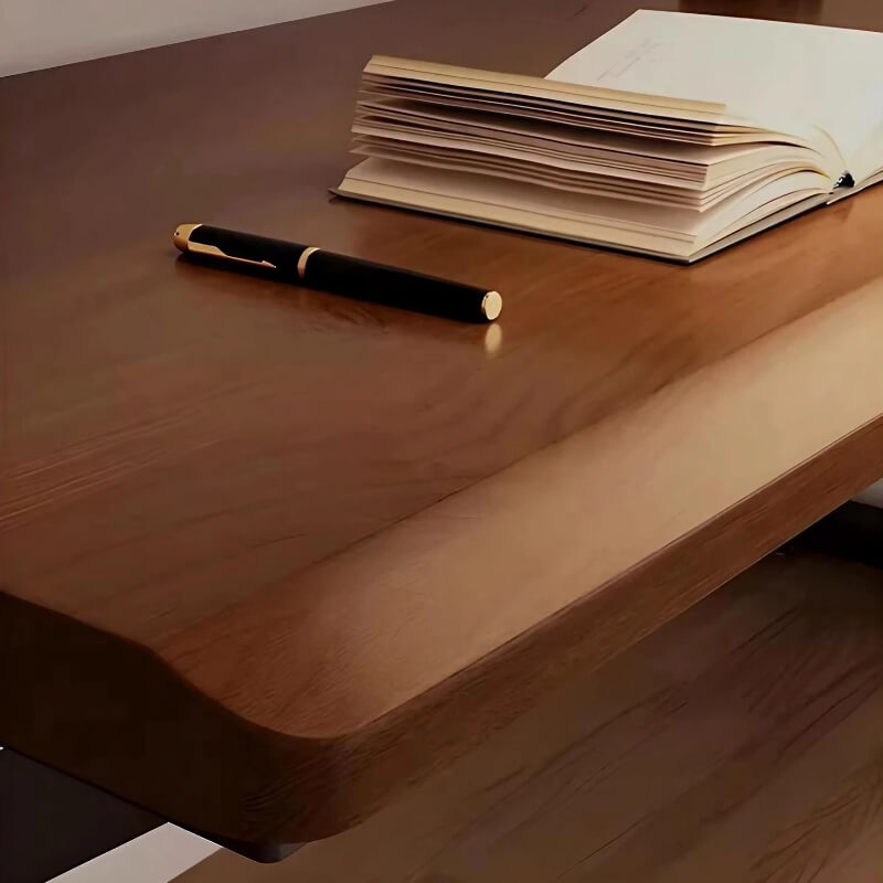 59″ L Shaped Desk Wood Sled Base Black Walnut Rustic Storage Rotating Shelves