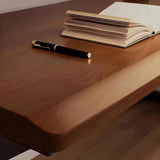 59″ L Shaped Desk Wood Sled Base Black Walnut Rustic Storage Rotating Shelves