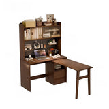 59″ L Shaped Desk Wood Sled Base Black Walnut Rustic Storage Rotating Shelves