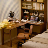 59″ L Shaped Desk Wood Sled Base Black Walnut Rustic Storage Rotating Shelves