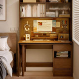 59″ L Shaped Desk Wood Sled Base Black Walnut Rustic Storage Rotating Shelves