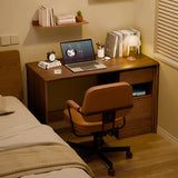 59″ L Shaped Desk Wood Sled Base Black Walnut Rustic Storage Rotating Shelves