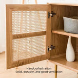 59" Modern Rattan Dresser with 3 Drawers, Shelves, Doors - Natural