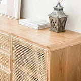 59" Modern Rattan Dresser with 3 Drawers, Shelves, Doors - Natural