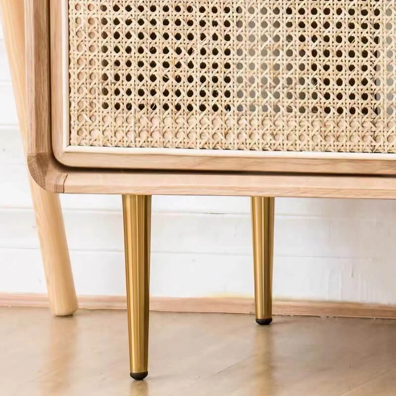 59" Modern Rattan Dresser with 3 Drawers, Shelves, Doors - Natural