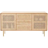 59" Modern Rattan Dresser with 3 Drawers, Shelves, Doors - Natural