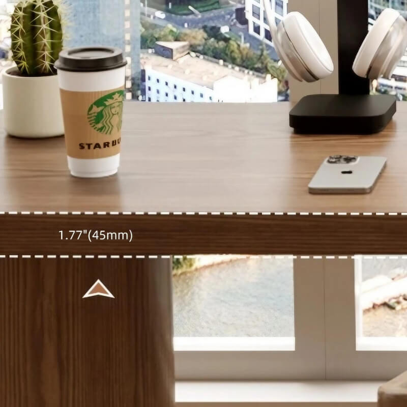 59″ Nordic L Shaped Desk Walnut Minimalist Wood Pedestal Sled