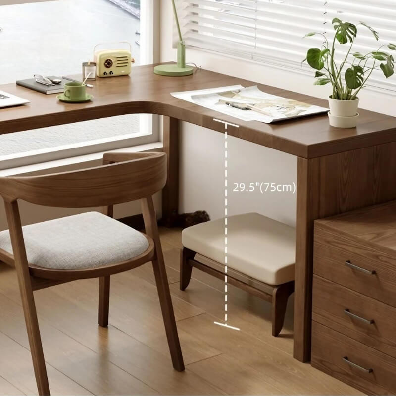 59″ Nordic L Shaped Desk Walnut Minimalist Wood Pedestal Sled