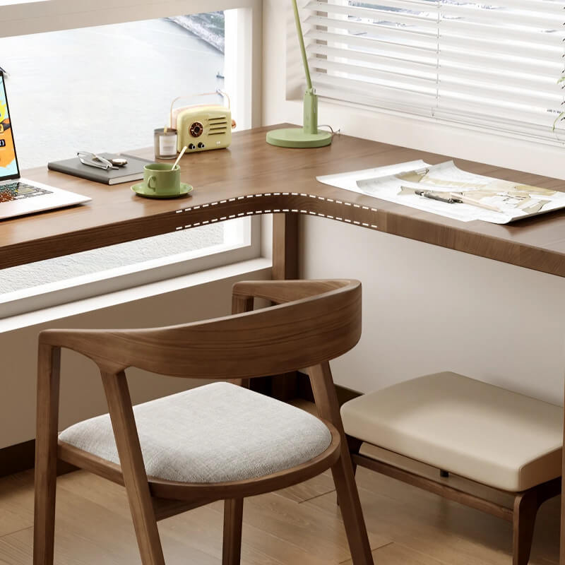 59″ Nordic L Shaped Desk Walnut Minimalist Wood Pedestal Sled