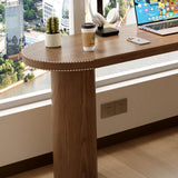 59″ Nordic L Shaped Desk Walnut Minimalist Wood Pedestal Sled
