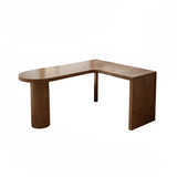 59″ Nordic L Shaped Desk Walnut Minimalist Wood Pedestal Sled
