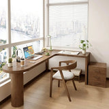 59″ Nordic L Shaped Desk Walnut Minimalist Wood Pedestal Sled
