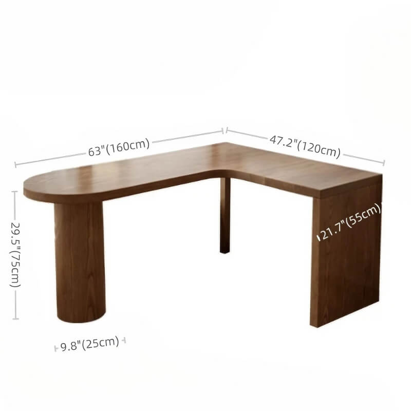 59″ Nordic L Shaped Desk Walnut Minimalist Wood Pedestal Sled