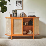 59" Rattan Dresser - Cherry Wood - Shelves; Doors Included - Nordic Style