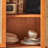 59" Rattan Dresser - Cherry Wood - Shelves; Doors Included - Nordic Style