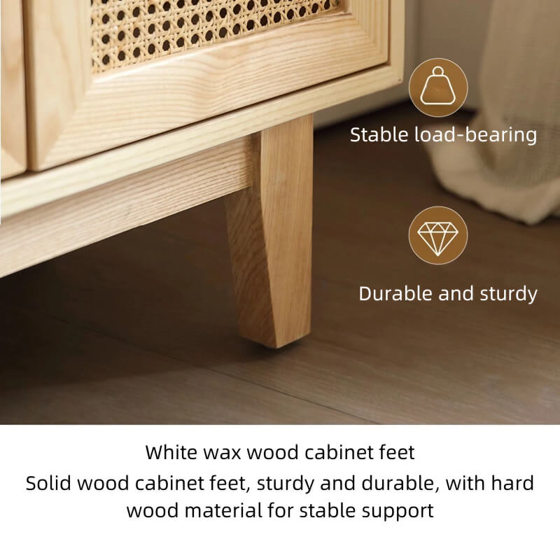 59" Rattan Dresser - Natural Japandi Style with Doors and Shelves