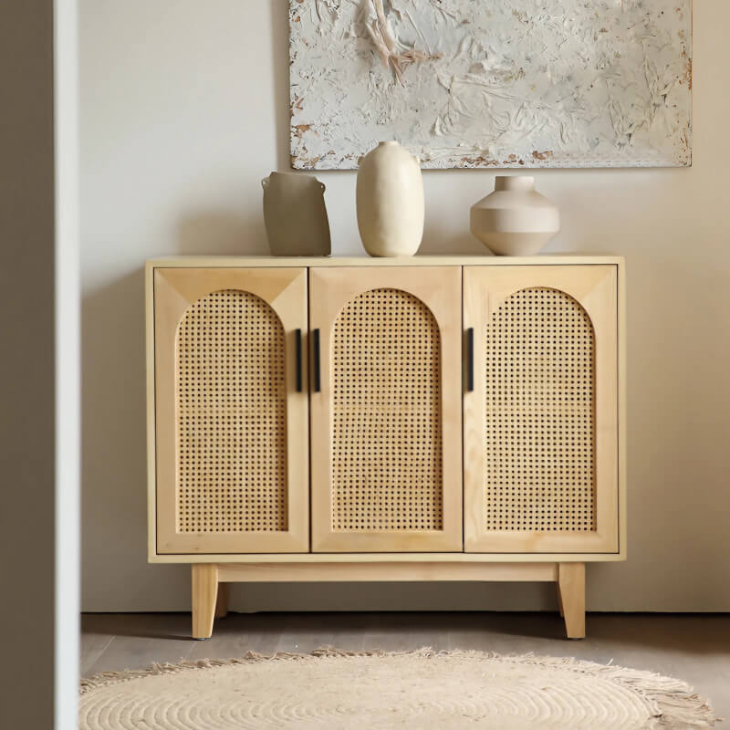 59" Rattan Dresser - Natural Japandi Style with Doors and Shelves