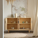59" Rattan Dresser - Natural Japandi Style with Doors and Shelves