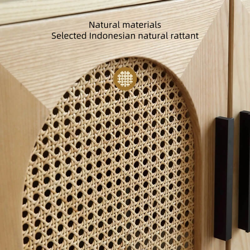 59" Rattan Dresser - Natural Japandi Style with Doors and Shelves
