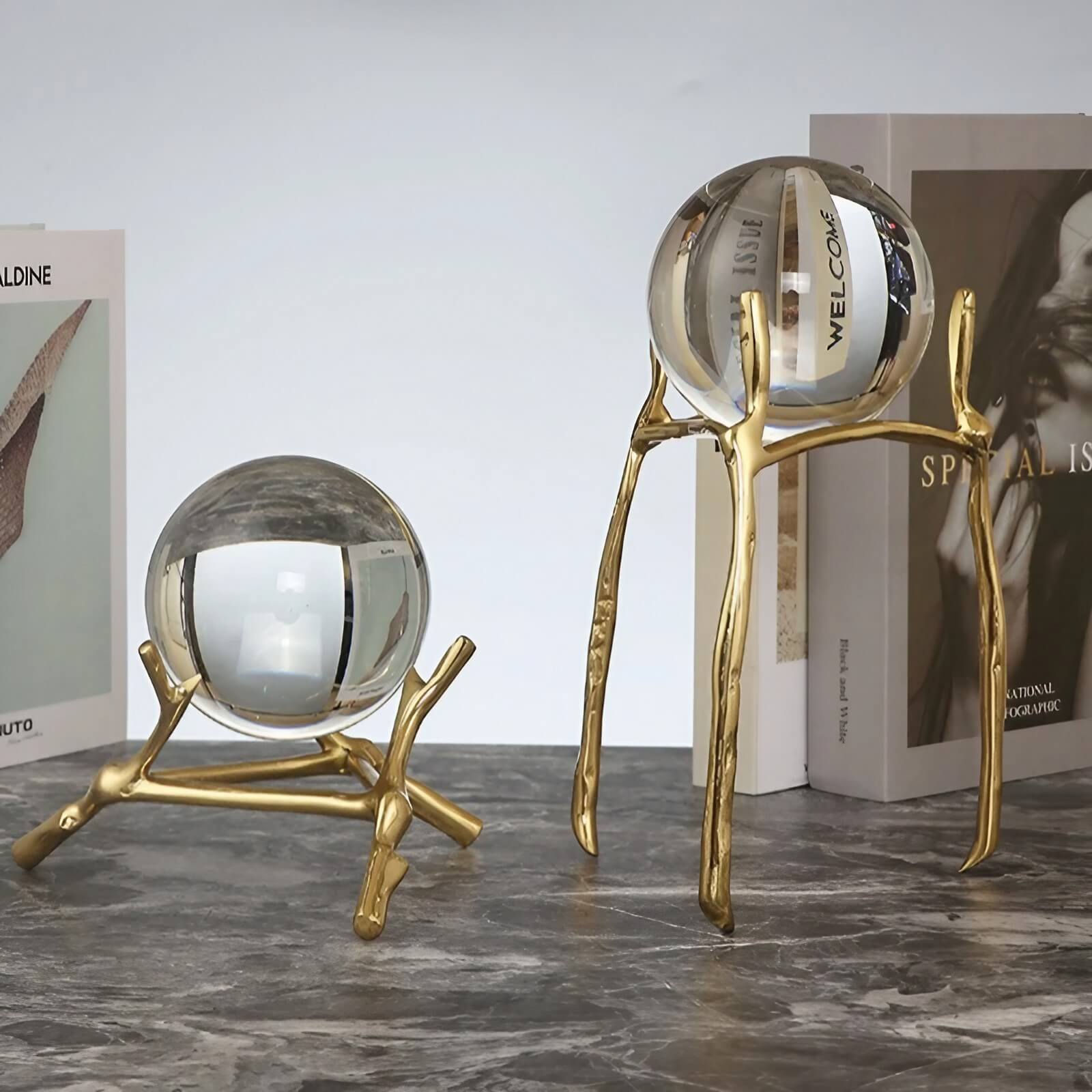 6.7″ Crystal Ball Transparent Brass and Crystal Feng Shui Decor for Office Living Room