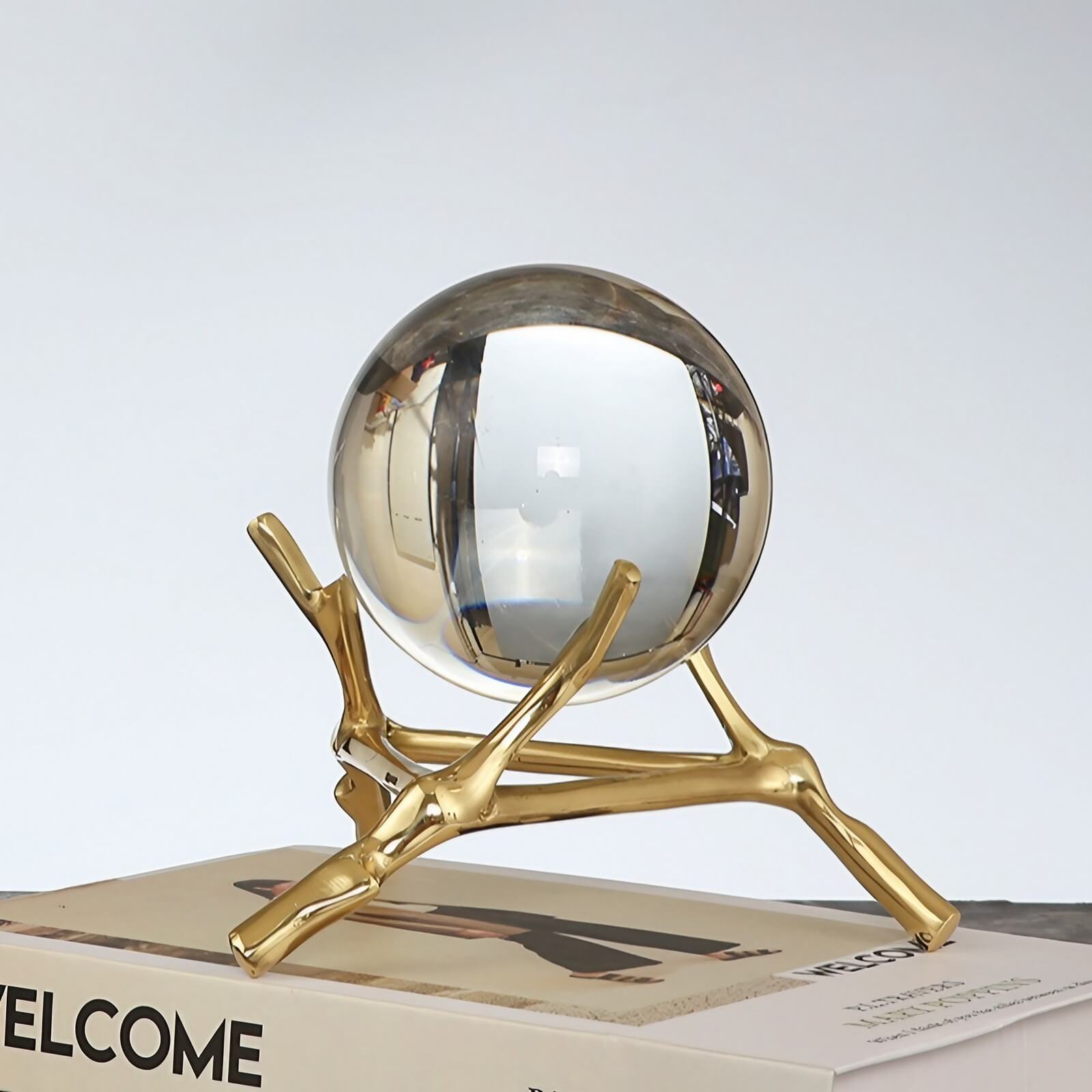 6.7″ Crystal Ball Transparent Brass and Crystal Feng Shui Decor for Office Living Room